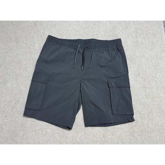 H&M‎ Regular Fit Flat Front Cargo Shorts Black Cargo Pockets Mens Size XL Summer - Picture 1 of 14